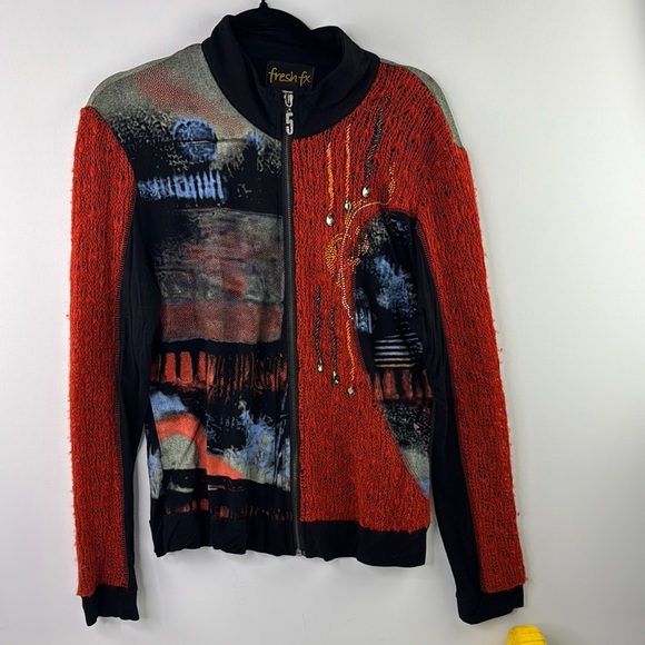 Fresh FX Orange and Black Artistic Graphic Sweater Jacket - Picture 2 of 12